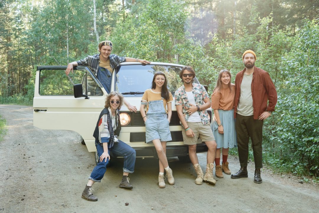 friends travelling by bus